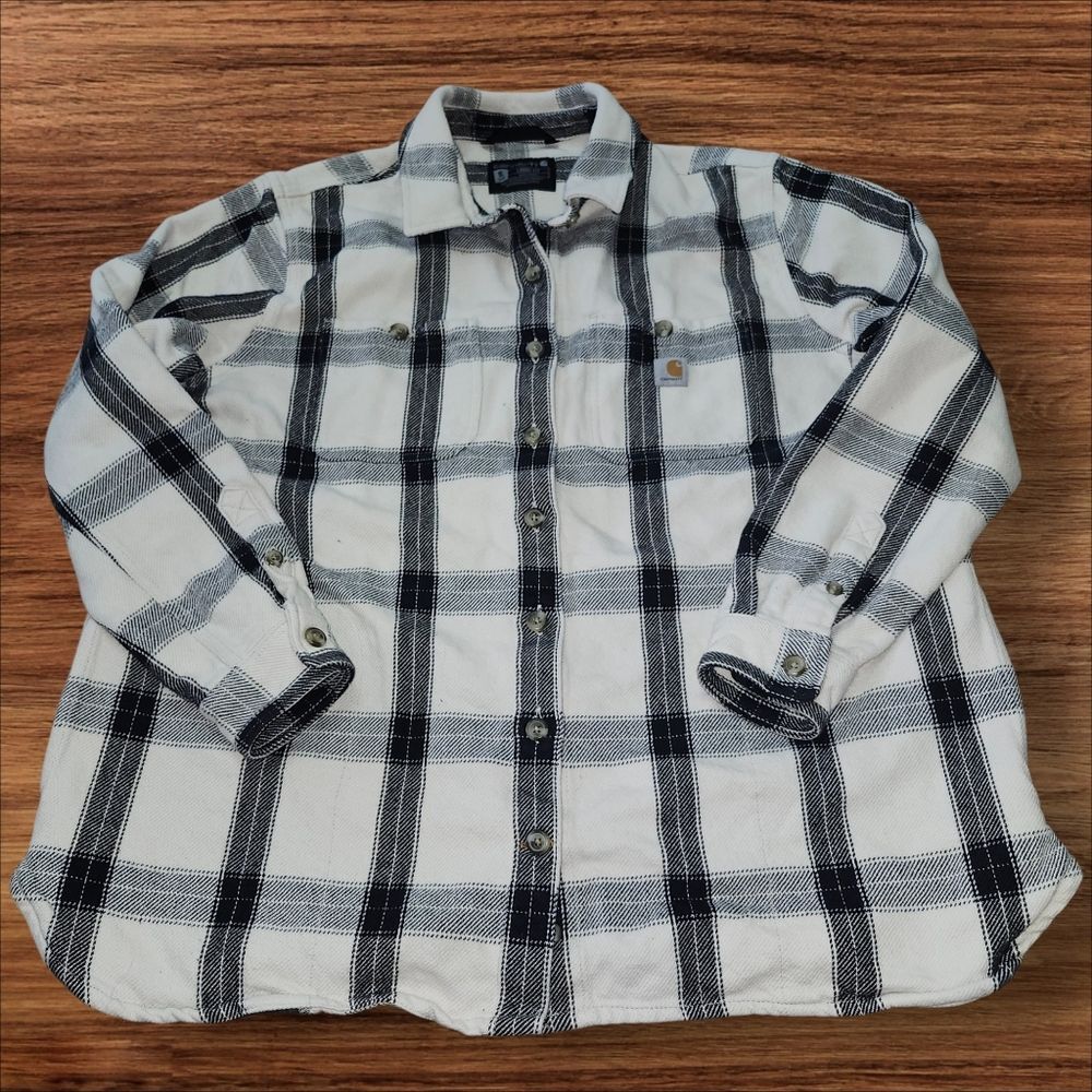 Carhartt Black and White Women Plaid Heavyweight Twill Button Down Shirt. Sz. XL